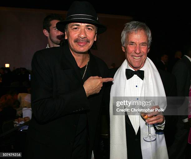 Carlos Santana and Burt Bacharach during Clive Davis' 2006 Pre-GRAMMY Awards Party - Dinner at Beverly Hilton Hotel in Beverly Hills, California,...