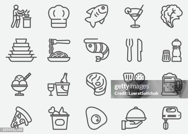 stockillustraties, clipart, cartoons en iconen met restaurant lijn pictogrammen - bestek