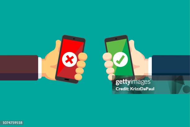 hands holding mobile phone - piece missing concept stock illustrations