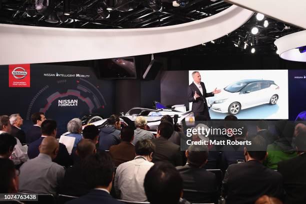 Corporate Vice President, Global Head of Marketing and Brand Strategy, Nissan Motor Co., Ltd Roel de Vries speaks during the Shell and Nissan Formula...