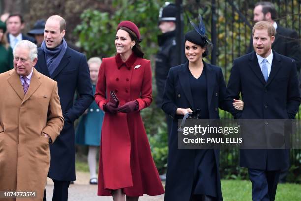 Britain's Prince Charles, Prince of Wales, Britain's Prince William, Duke of Cambridge, Britain's Catherine, Duchess of Cambridge, Meghan, Duchess of...