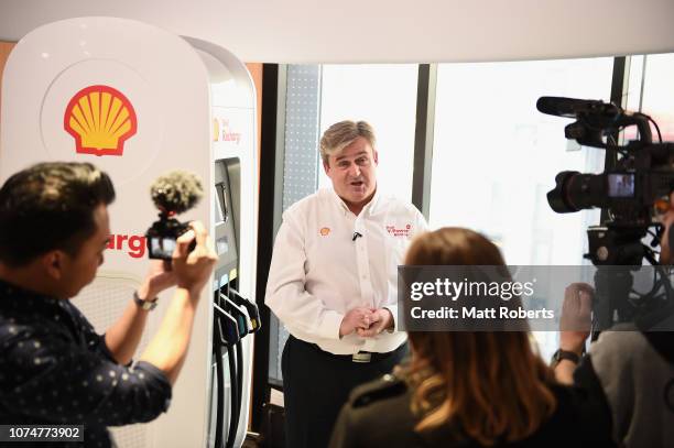 Shell Global EVP of Retail Istvan Kapitany speaks to media during the Shell and Nissan Formula E Launch on November 30, 2018 in Tokyo, Japan.