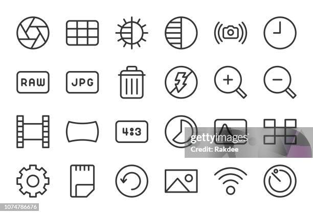 kamera-funktion icon set 2 - light line serie - speicherkarte stock-grafiken, -clipart, -cartoons und -symbole