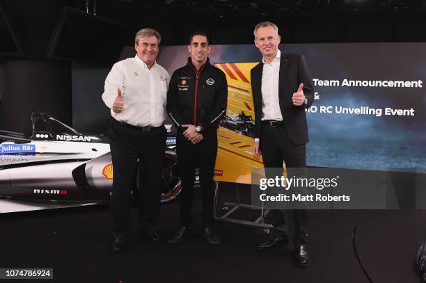 Shell Global EVP of Retail Istvan Kapitany, Racing driver Sebastian Buemi and Corporate Vice President, Global Head of Marketing and Brand Strategy,...