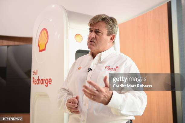 Shell Global EVP of Retail Istvan Kapitany speaks to media during the Shell and Nissan Formula E Launch on November 30, 2018 in Tokyo, Japan.