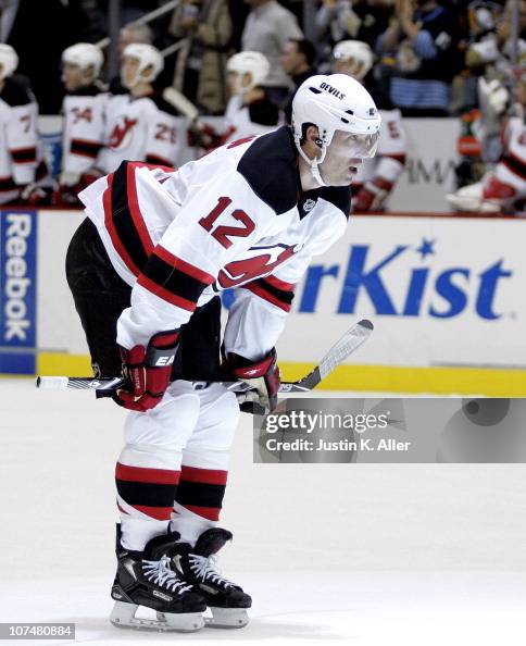 Brian Rolston of the New Jersey Devils skates against the Pittsburgh ...