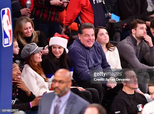 Laura Schirripa, Bria Schirripa, Steve Schirripa and Ciara Schirripa attend Milwaukee Bucks v New York Knicks game at Madison Square Garden on...