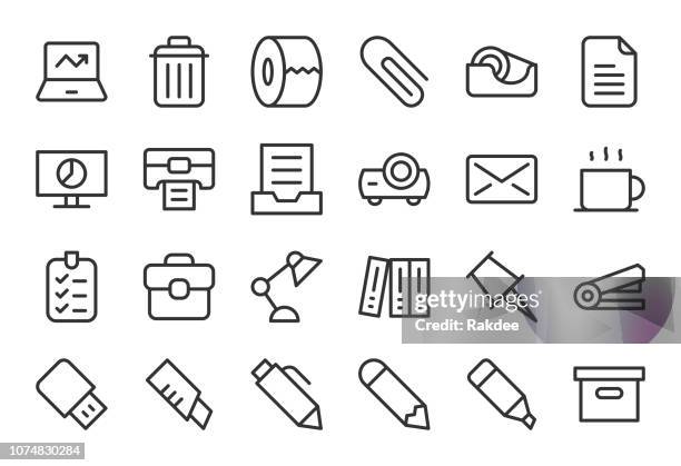 office supplies icon - light line series - filing tray stock illustrations