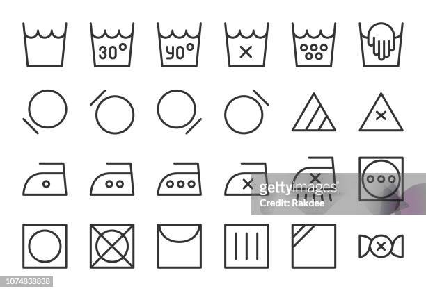 wäscherei zeichen symbole - light line serie - etikett kleidung stock-grafiken, -clipart, -cartoons und -symbole