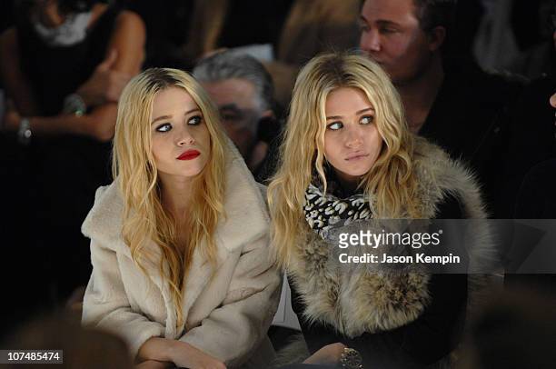 Mary-Kate Olsen and Ashley Olsen during Mercedes-Benz Fashion Week Fall 2007 Jenni Kayne - Front Row and Backstage at The Salon, Bryant Park in New...