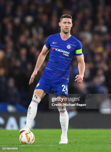 Gary Cahill of Chelsea in action during the UEFA Europa League Group L match between Chelsea and PAOK at Stamford Bridge on November 29, 2018 in...