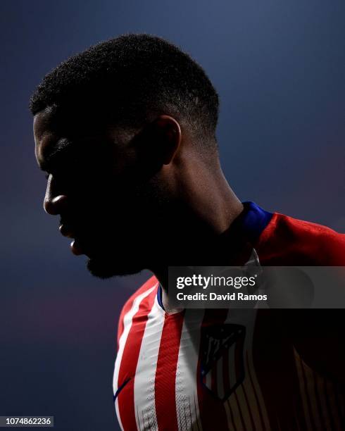 Thomas Lemar of Club Atletico de Madrid looks on during the Group A match of the UEFA Champions League between Club Atletico de Madrid and AS Monaco...
