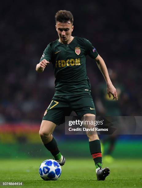 Aleksandr Golovin of AS Monaco FC runs with the ball during the Group A match of the UEFA Champions League between Club Atletico de Madrid and AS...