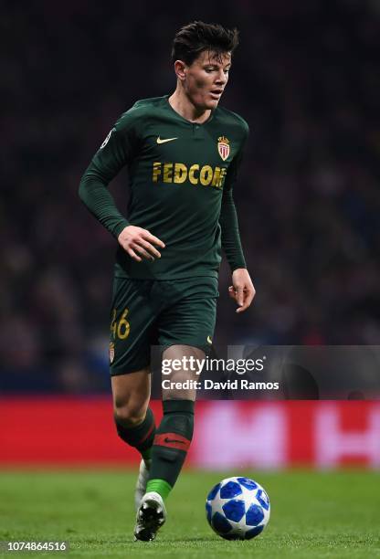 Giulian Biacone of AS Monaco FC runs with the ball during the Group A match of the UEFA Champions League between Club Atletico de Madrid and AS...