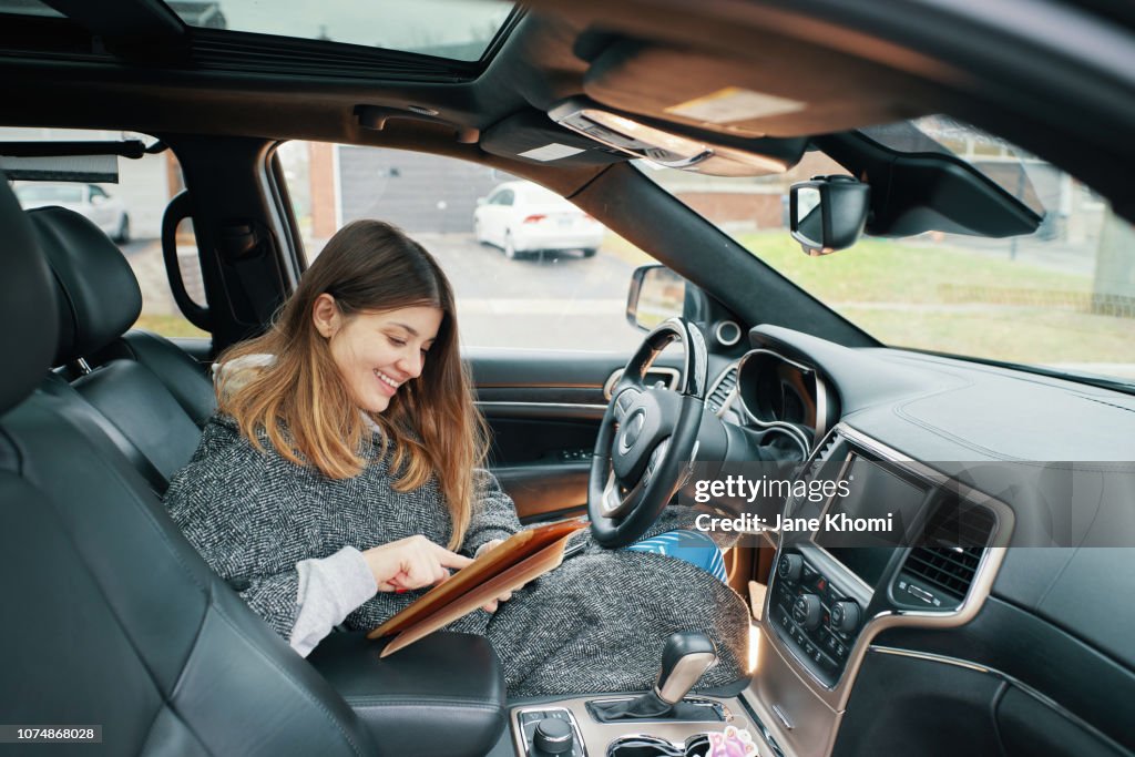 Woman enjoy her self-drive car