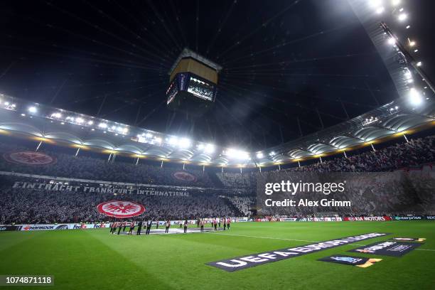 Fans of Frankfurt support their team prior to the UEFA Europa League Group H match between Eintracht Frankfurt and Olympique de Marseille at...