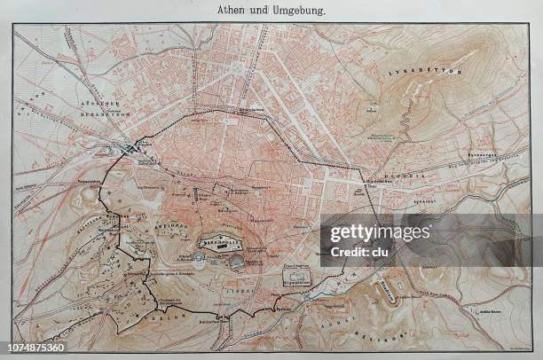 map of ancient athens - athens greece stock illustrations