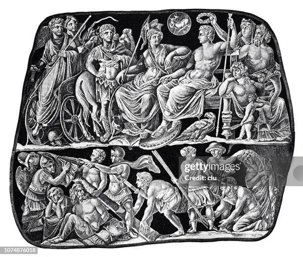 glorification of augustus, first roman emperor - roman brooch stock illustrations