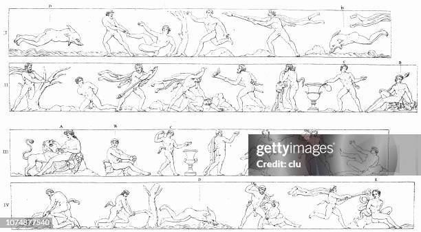 ilustraciones, imágenes clip art, dibujos animados e iconos de stock de dionisos y los piratas - lion-fight-drawing