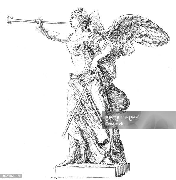 classical greek, statue of nike, goddess of winning - goddess stock illustrations