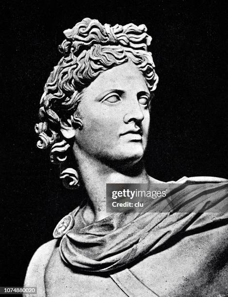 bust of apollon,  the god of light, healing, spring, art, music and singing - statues greek stock illustrations