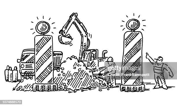 road construction site drawing - roadblock stock illustrations