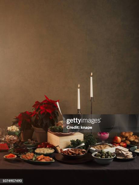 typical swedish scandinavian christmas smörgåsbord food - julbord stock pictures, royalty-free photos & images