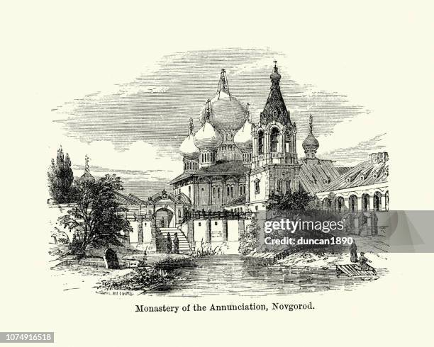 illustrations, cliparts, dessins animés et icônes de monastère de l’annonciation, novgorod, en russie, xixe siècle - orthodoxie russe