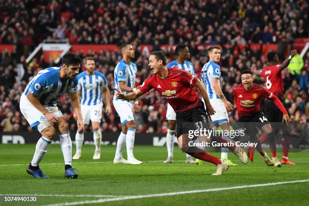 Nemanja Matic of Manchester United celebrates after scoring his team's first goal during the Premier League match between Manchester United and...
