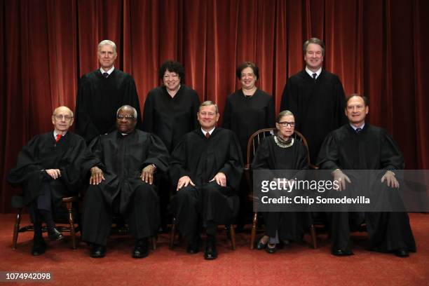 United States Supreme Court Associate Justice Stephen Breyer, Associate Justice Clarence Thomas, Chief Justice John Roberts, Associate Justice Ruth...