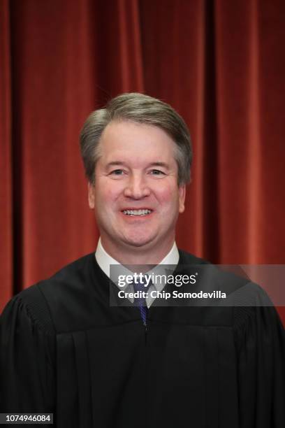 United States Supreme Court Associate Justice Brett Kavanaugh poses for the court's official portrait in the East Conference Room at the Supreme...