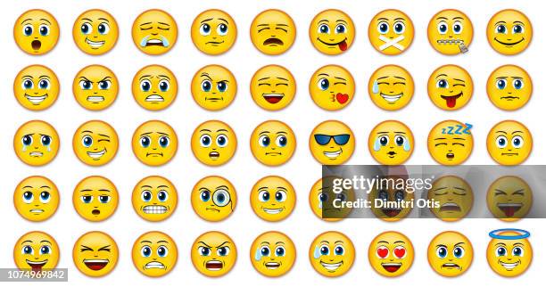 manga anime emoji emoticon badges on white background - emojis stock pictures, royalty-free photos & images