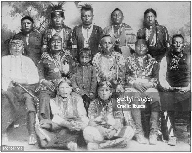 antique historical photographs from the us navy and army: osage indians - american century stock illustrations