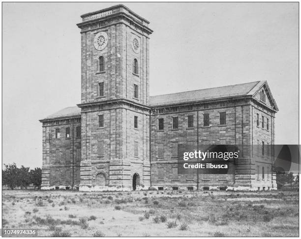 antique historical photographs from the us navy and army: government arsenal building, rock island, illinois - rock island illinois stock illustrations