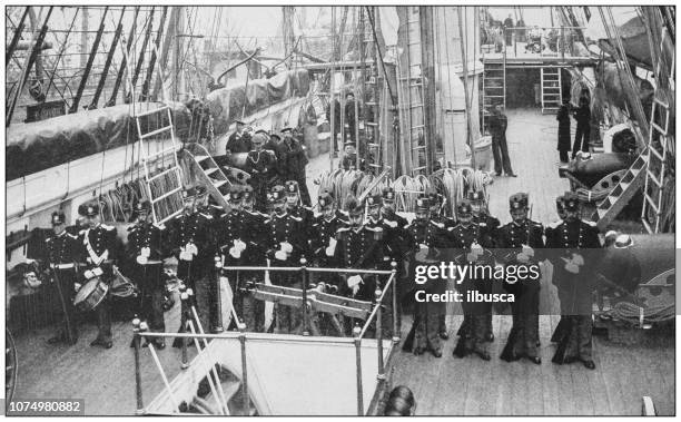 antique historical photographs from the us navy and army: marine guard essex - us marine corps stock illustrations