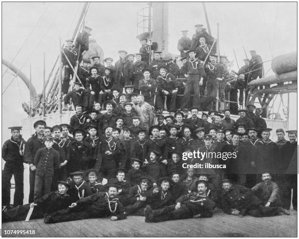 antique historical photographs from the us navy and army: "maine" crew - us navy stock illustrations