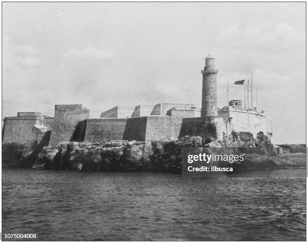 antique historical photographs from the us navy and army: morro castle, cuba - el morro castle stock illustrations