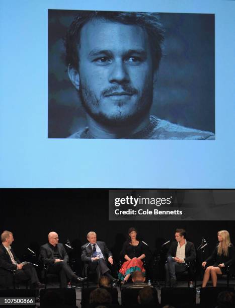 Father of the late Heath Ledger, Kim Ledger speaks at the Launch of the Heath Ledger Young Artists' Project at the National Film and Sound Archive on...