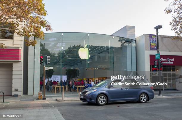 Facade of the flagship Apple Computers store in the Silicon Valley town of Palo Alto, California, November 17, 2018.