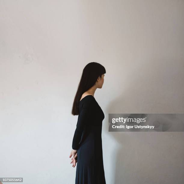 portrait of beautiful mixed race woman - long hair back stock pictures, royalty-free photos & images