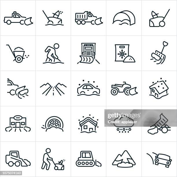 ilustraciones, imágenes clip art, dibujos animados e iconos de stock de iconos de remoción de nieve - quitanieves