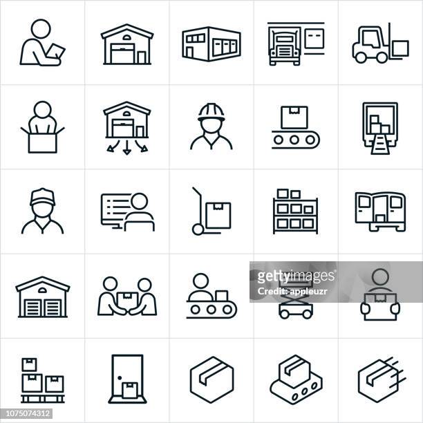 distribution warehouse icons - storage room stock illustrations