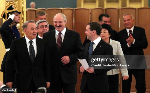 Kazakh President Nursultan Nazarbayev, Armenian President Serge Sargsyan, Belarus President Alexander Lukashenko, Russian President Dmitry Medvedev,...