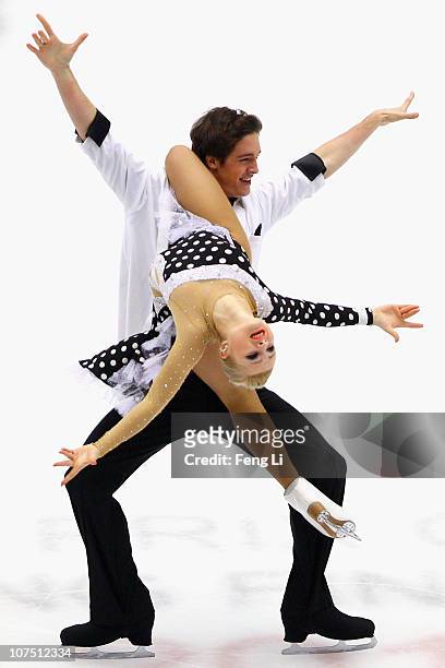 Anastasia Galyeta and Alexei Shumski of Ukraine skate in the Junior Ice Dance Free Dance during ISU Grand Prix and Junior Grand Prix Final at Beijing...