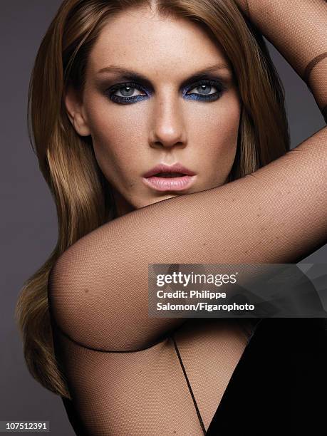 Model Angela Lindvall poses for a beauty and fashion shoot for Madame Figaro on July 24, 2010 in Paris, France. Published image. Figaro ID:...