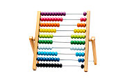 Traditional abacus with colorful wooden beads on white background