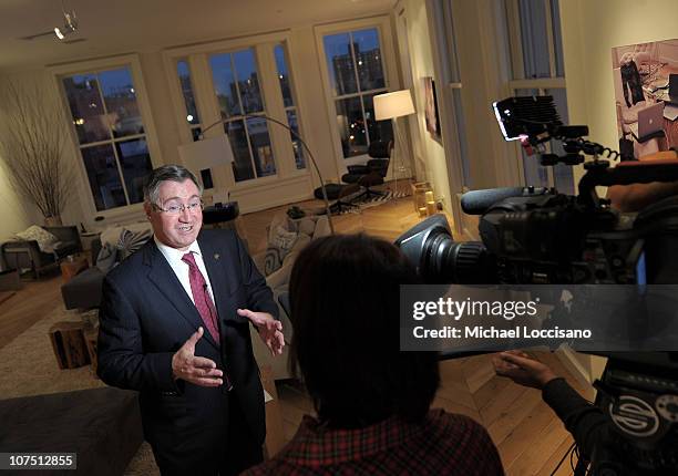 Of Time Warner Cable Glenn Britt is interviewed at the Time Warner Cable SignatureHome Launch Event at 54 Bond Street on December 8, 2010 in New York...