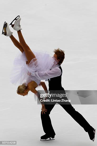 Evgenia Kosigina and Nikolai Moroshkin of Russia skate in the Junior Ice Dance Free Dance during ISU Grand Prix and Junior Grand Prix Final at...