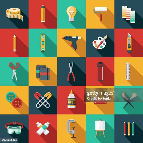 flat design craft supplies icon set - craft diy stock illustrations