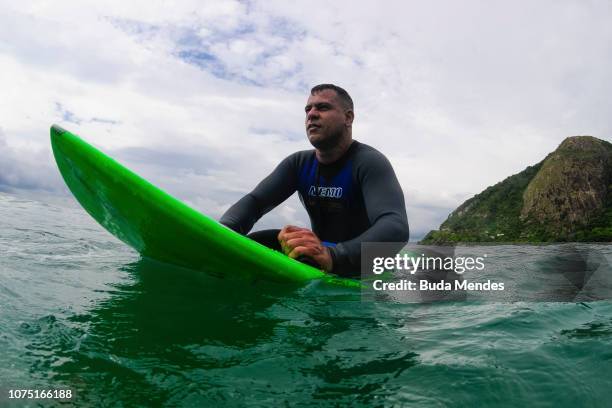 Andre Melo de Souza or Andrezinho Carioca, adapted surfer's nickname, practice at Prainha beach on December 26, 2018 in Rio de Janeiro, Brazil....